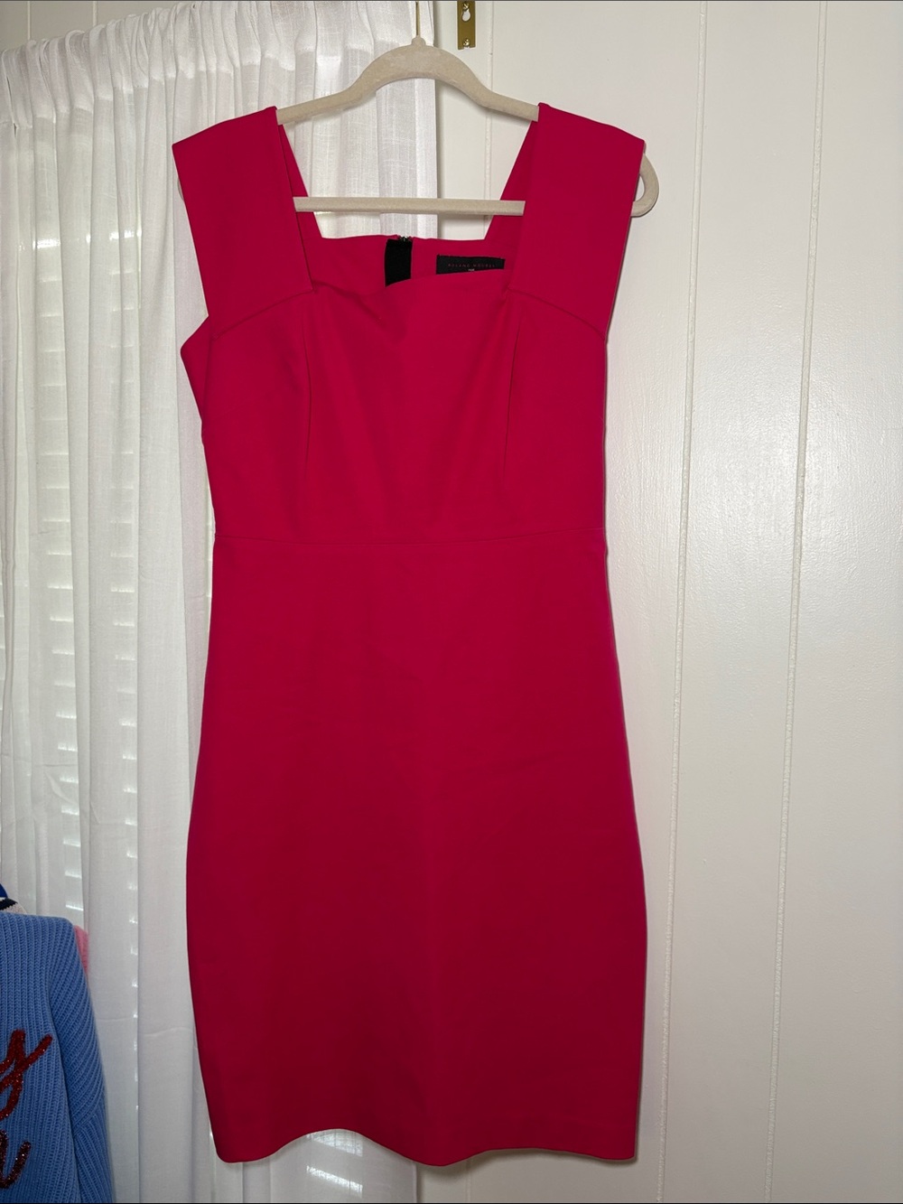 Roland Mouret Fitted Square-Neck Midi Dress in Vibrant Pink